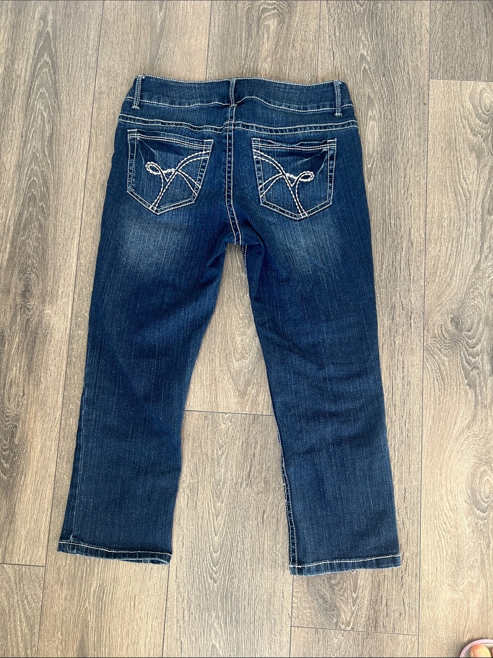 Dark Blue Straight-Leg capris with white Back Stitching